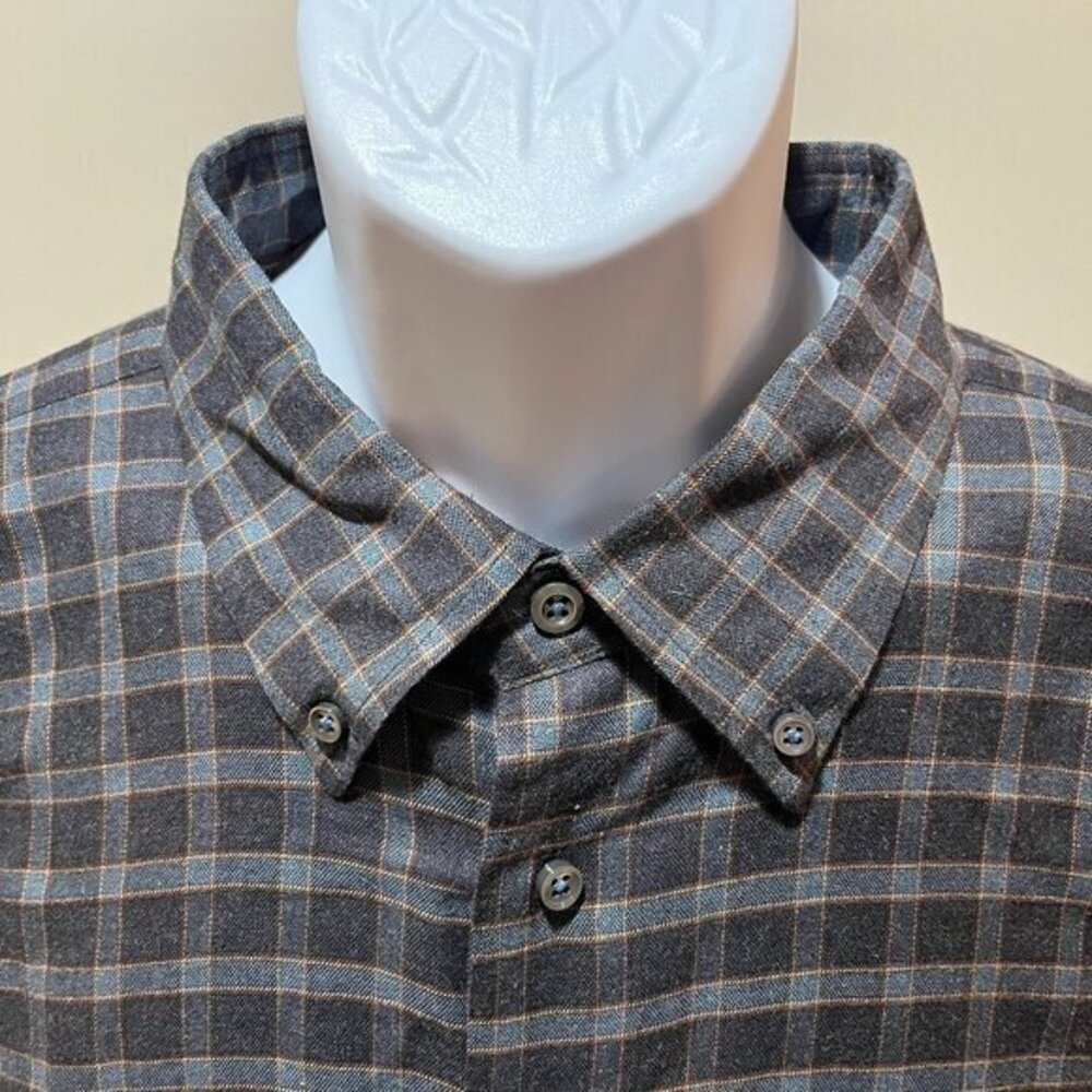 🧵 Robert Talbott Estate Men’s XXL Plaid Shirt Black Gray Brown Button Down 🔥